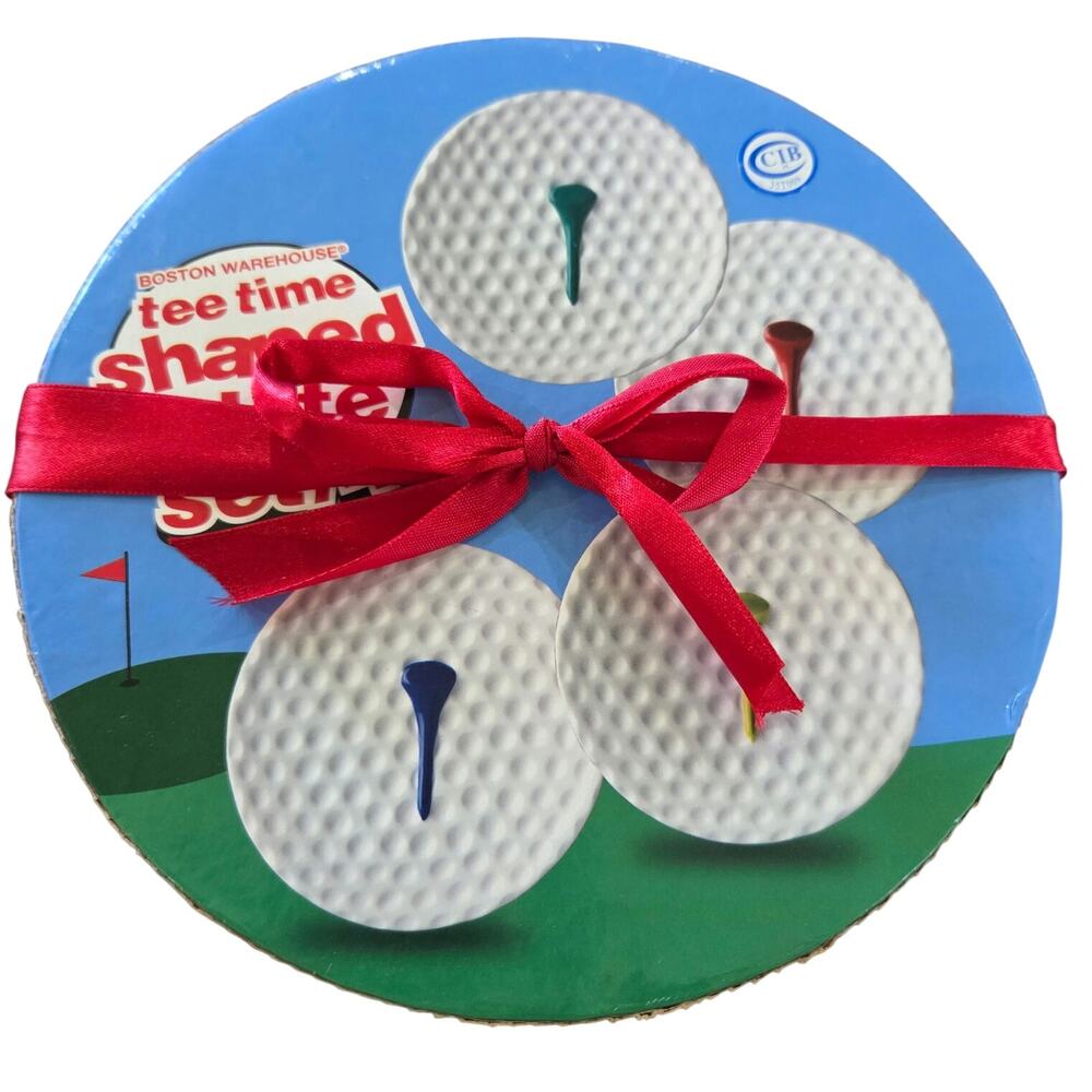 Boston Warehouse tee time shaped plate set of 4 golf ball shape tee 2004